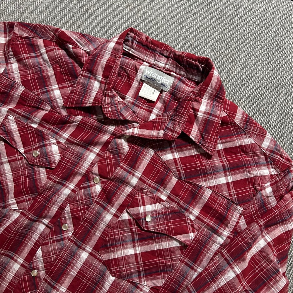 Wrangler Wrancher Shirt Mens XLT Red Plaid Pearl Snap Western Long Sleeve Tall